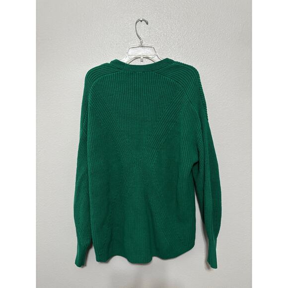 CABI Green Chunky Knit Button Up Balloon Sleeve Sweater Size L - Picture 2 of 7